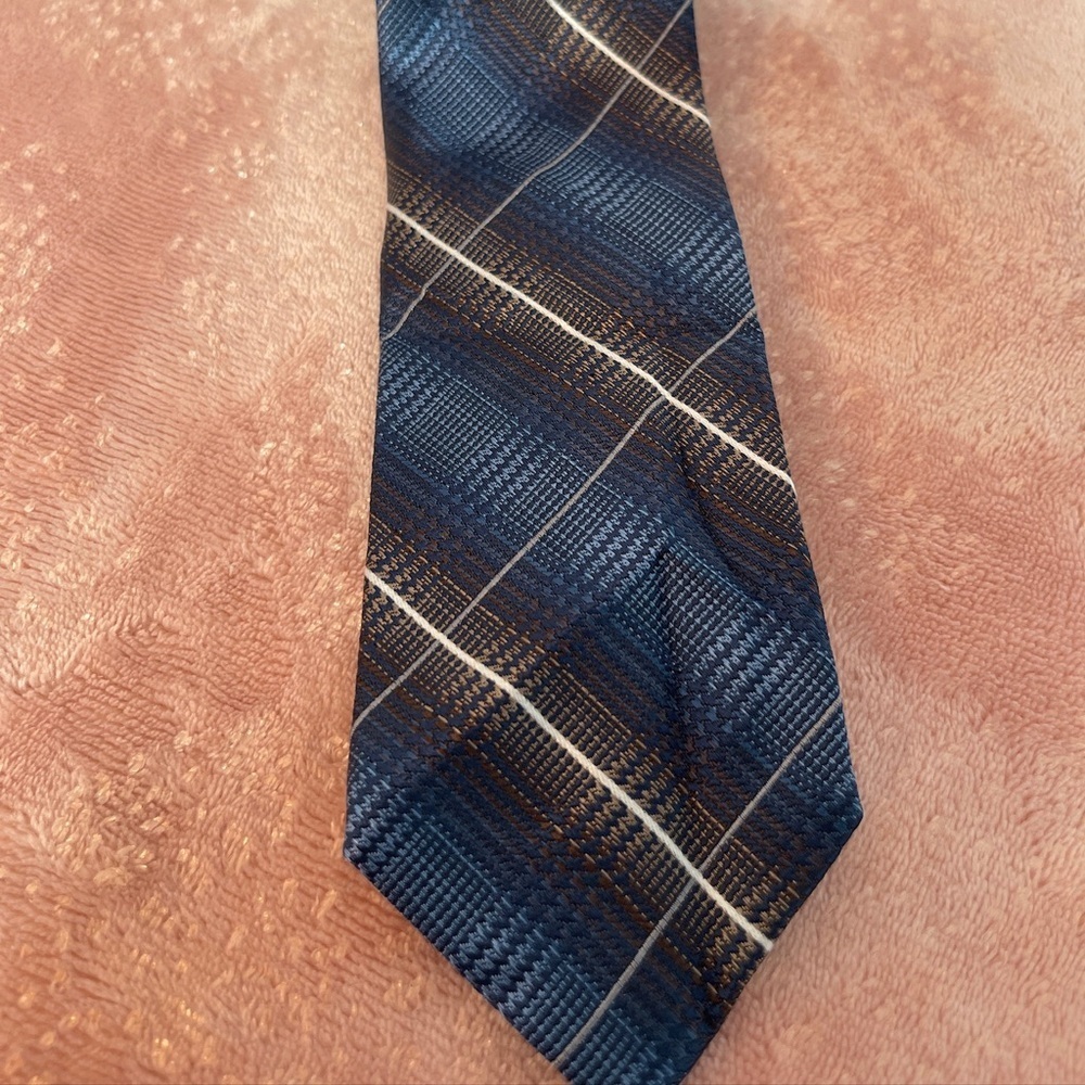 Pronto Uomo Blue and Brown Plaid Tie